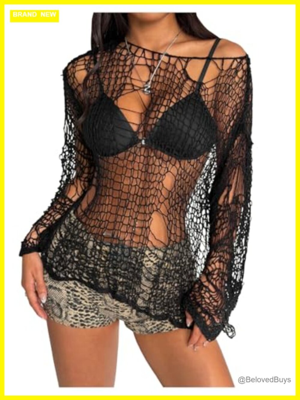 SHENHE Distressed Grunge Sweater Y2K Gothic Off Shoulder Long Sleeve Knit Top